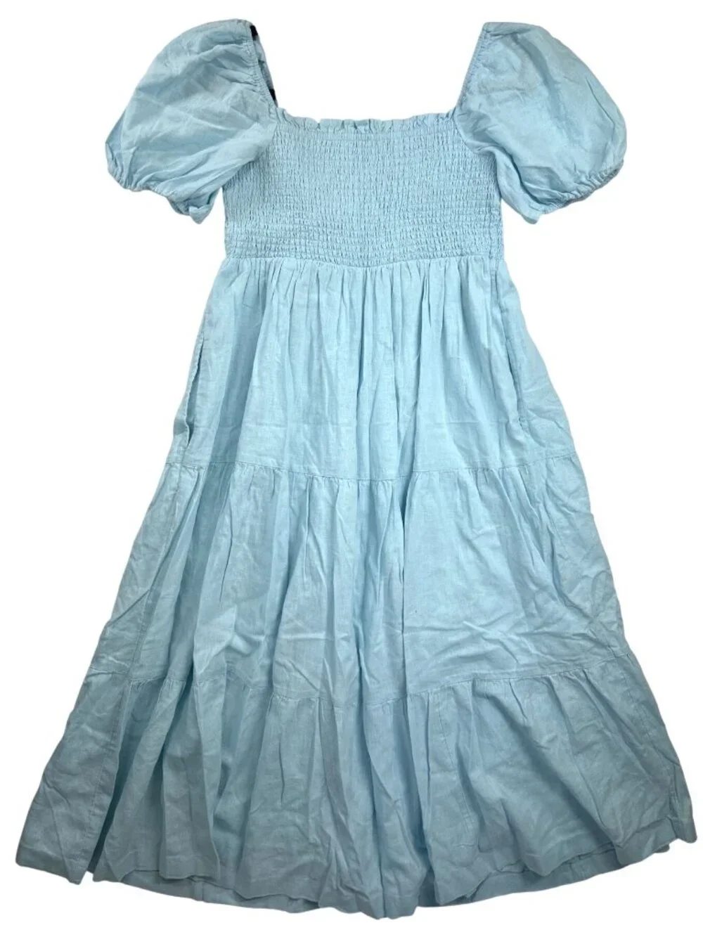 NWT Abercrombie & Fitch Maxi Dress Women's XLP Light Blue Smocked Puff Sleeve